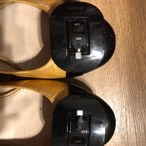 Prada GOLD AND BLACK Patent Leather Buckle Ballet Flat 7.5 - MADE IN ITALY - Picture 4 of 11